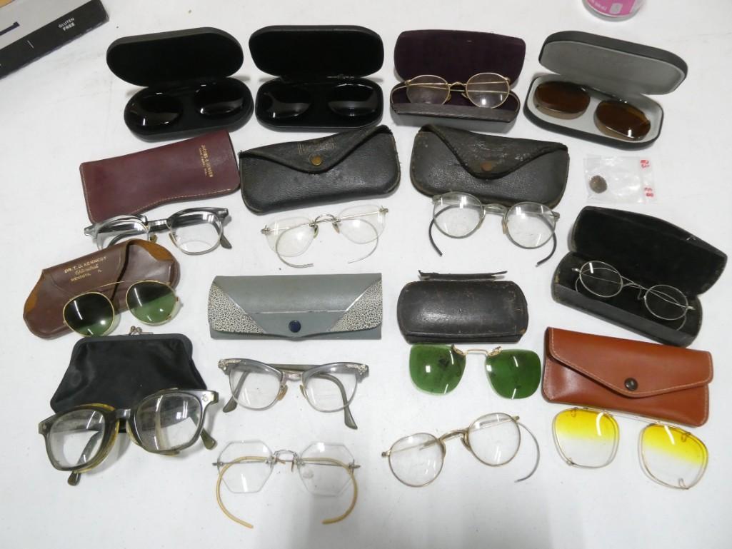Lot of Antique and Vintage Eyeglasses and Glasses Cases: Lot of Antique and Vintage Eyeglasses and Glasses Cases