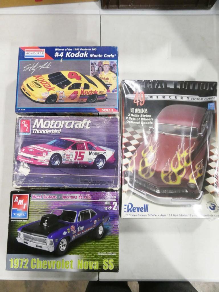 4 Model Car Kits incl Sealed Revel '49 Mercury Custom Coupe, (1 of 4)