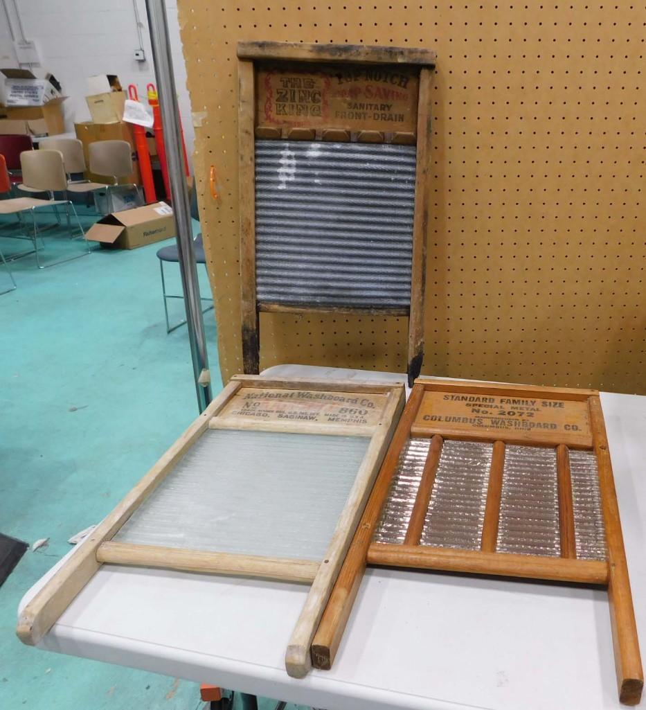 3 Vintage Washboards incl The Zinc King, National Washboard Co Glass Washboard, (1 of 5)