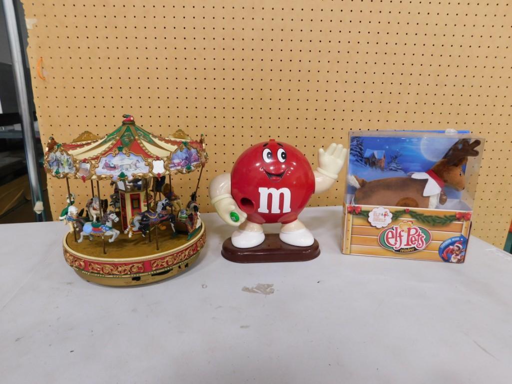 Animated Musical Carousel, Elf Pets Reindeer, M&Ms Dispenser: Animated Musical Carousel, Elf Pets Reindeer, M&Ms Dispenser