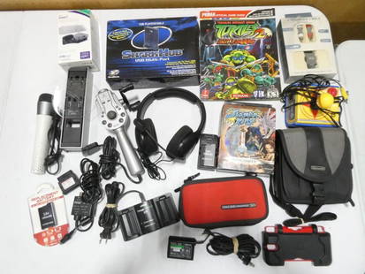 Video Game Accessory Lot incl Nina Turtle Guide, Playstation 2 Accessories, Xbox 360 Accessories,: Video Game Accessory Lot incl Teenage Mutant Ninja Turtles Guide, Playstation 2 Accessories, Xbox 360 Accessories, Cables, Super Pac Man Game, Playstation Fishing Controller, etc