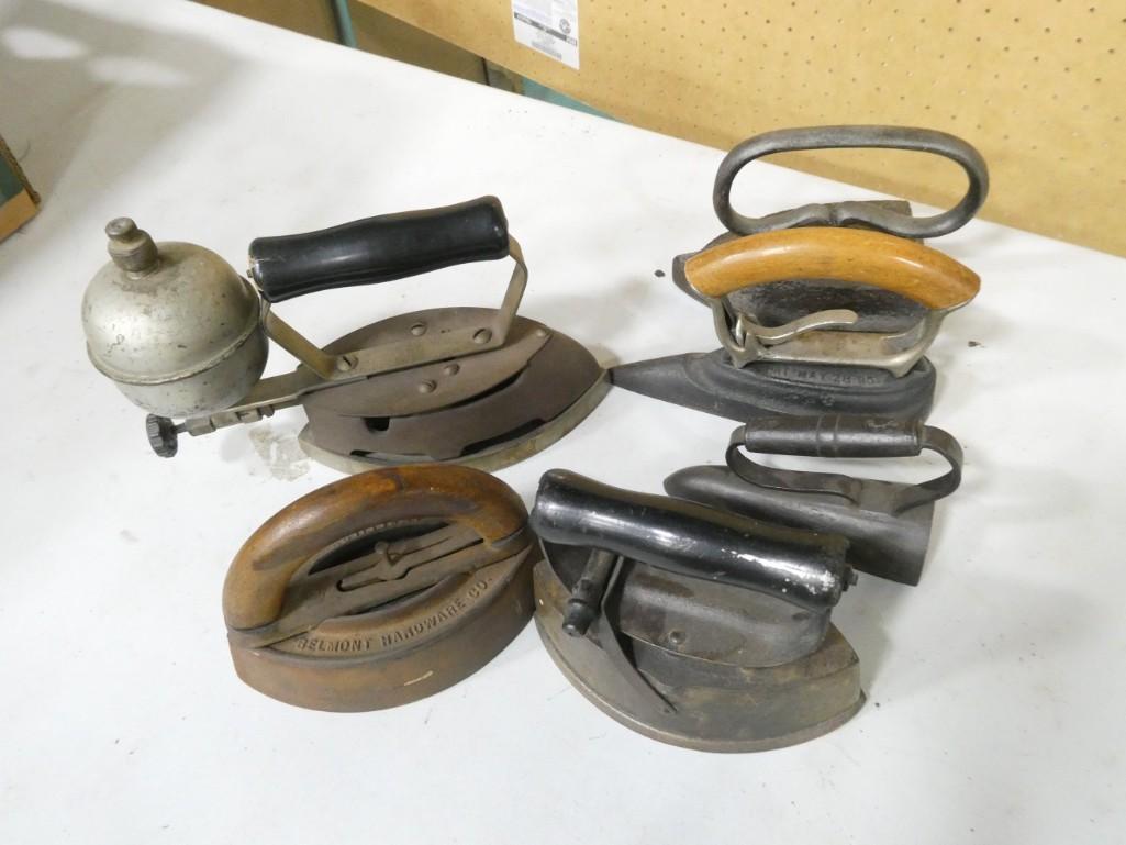 6 Antique Irons incl Good Value Iron, Brilliant Belmont Hardware Company, Ch Ober, etc (1 of 9)