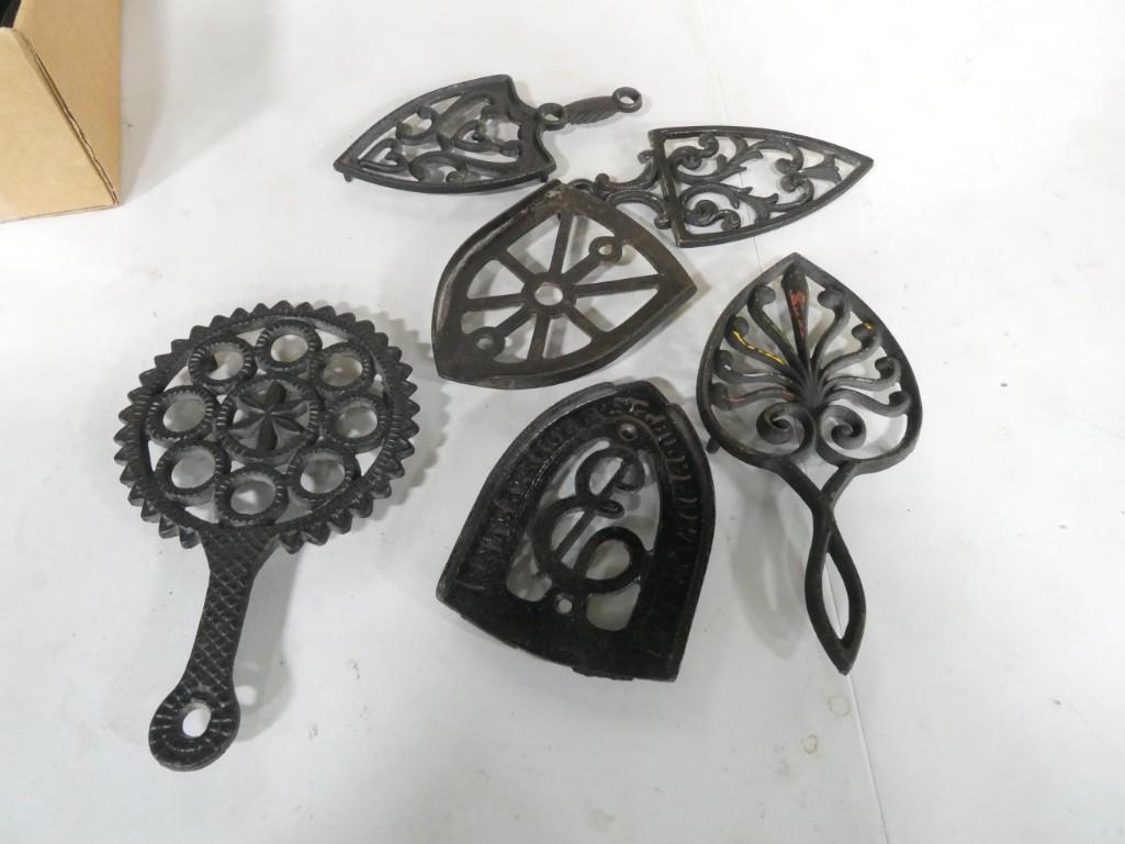 6 Vintage Trivets incl Cast Iron,  Enterprise Mfg, etc (1 of 7)