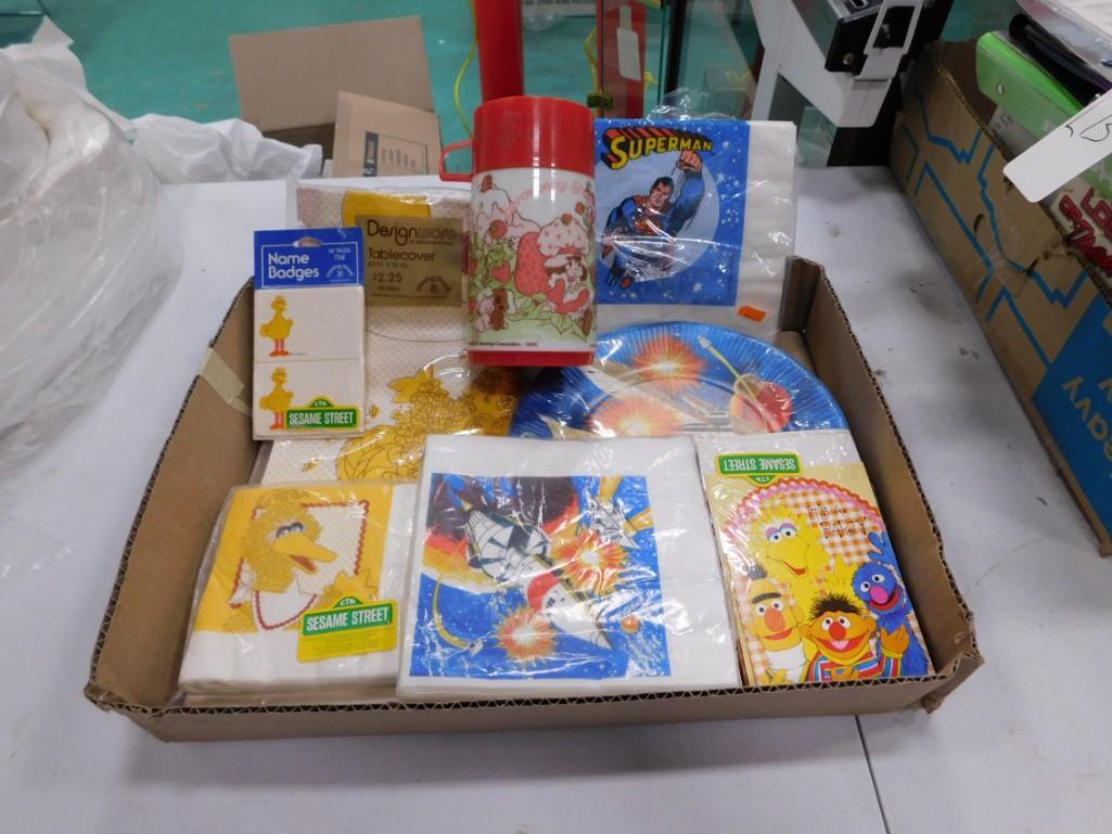 Vintage Strawberry Shortcake Thermos, Kids Party Items incl Big Bird, Superman, Etc: Vintage Strawberry Shortcake Thermos, Kids Party Items incl Big Bird, Superman, Etc
