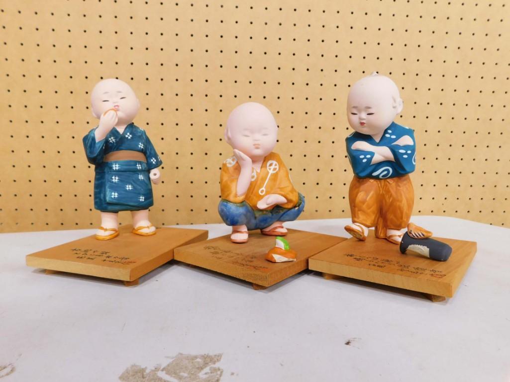 3 Japanese Hakata Dolls Bisque Asian Figures (1 of 3)