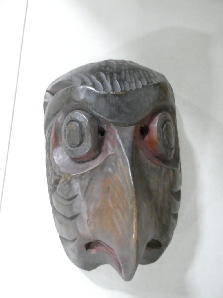 Hand Carved Signed Wood Tribal Mask Possible Bird or Animal (1 of 5)