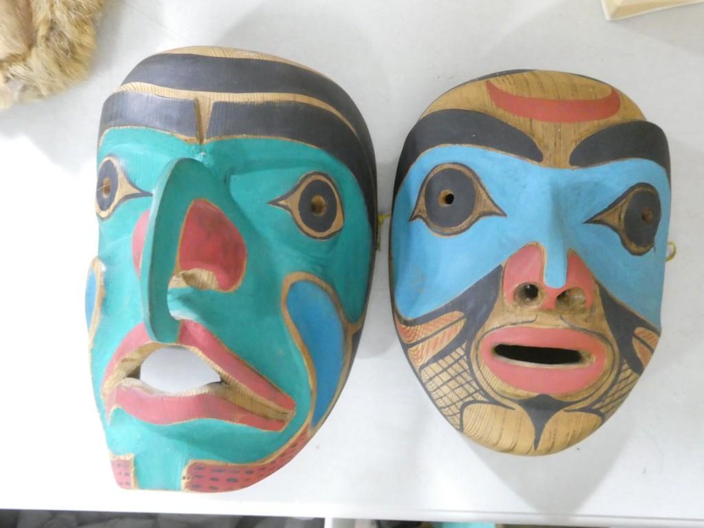 2 Hand Carved Wood Painted Tribal Masks (1 of 9)