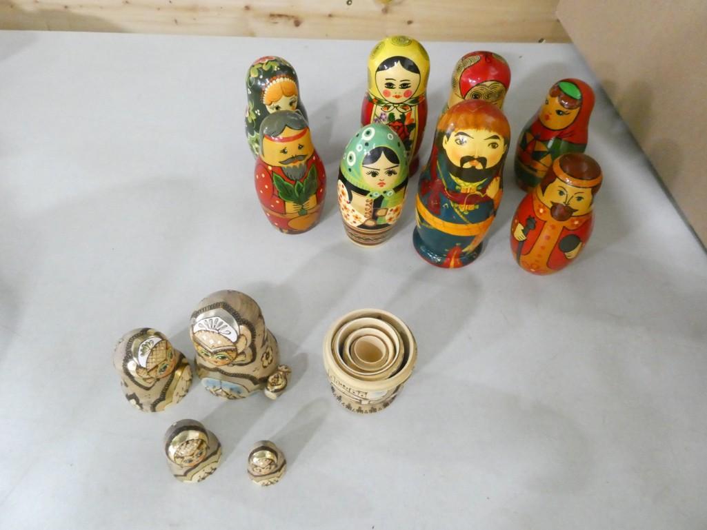 9 Sets of Russian Nesting Dolls .  Tallest is about 6" (1 of 8)