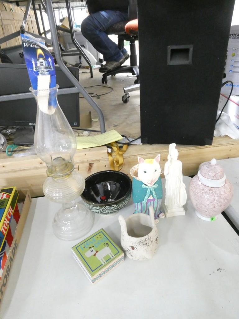 Home Decor Lot incl Kerosene Lantern, Pottery Bowl, Art Glass Candy, Cat Planter Whimseepots (1 of 12)