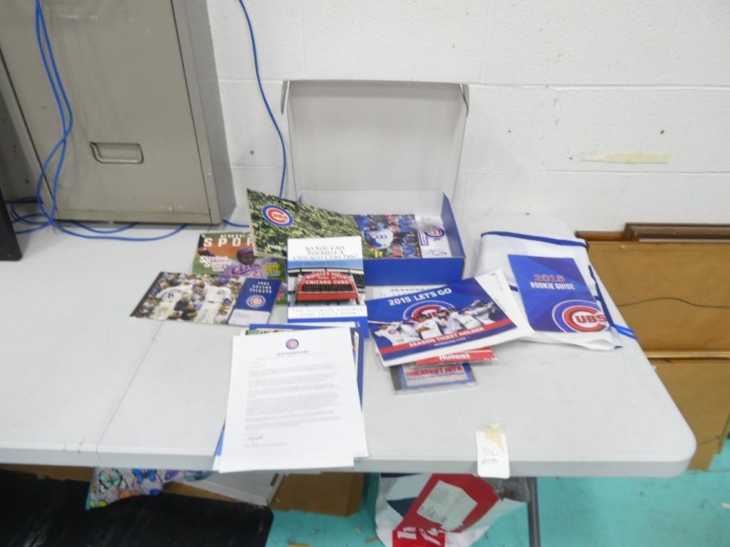 Cubs Memorabilia with Box incl Picture Frames Book, Flag, Gift Set: Cubs Memorabilia with Box incl Picture Frames, Flag, Book, etc Condition: flag has some marks on it