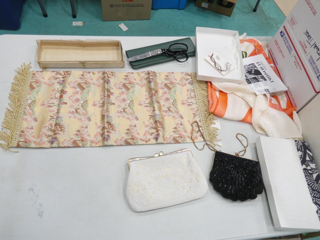 2 Beaded Purses, Asian Style Linens, Vintage Scissors, etc (1 of 7)