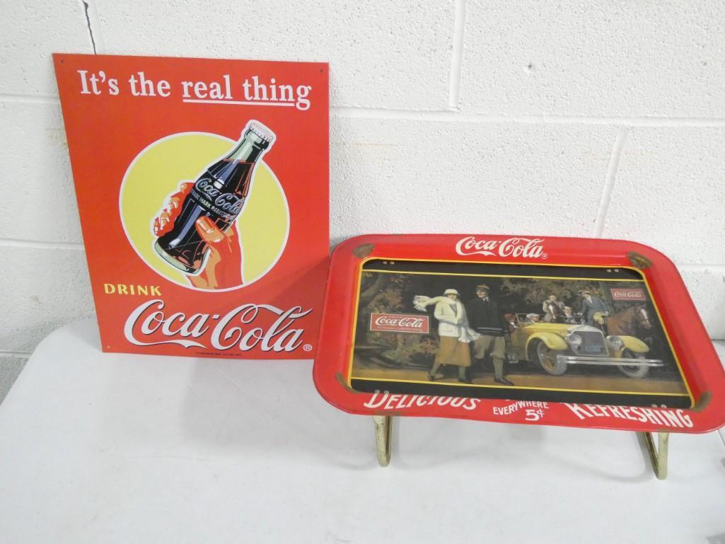 Coca Cola Tv Tray And Metal Sign Auction