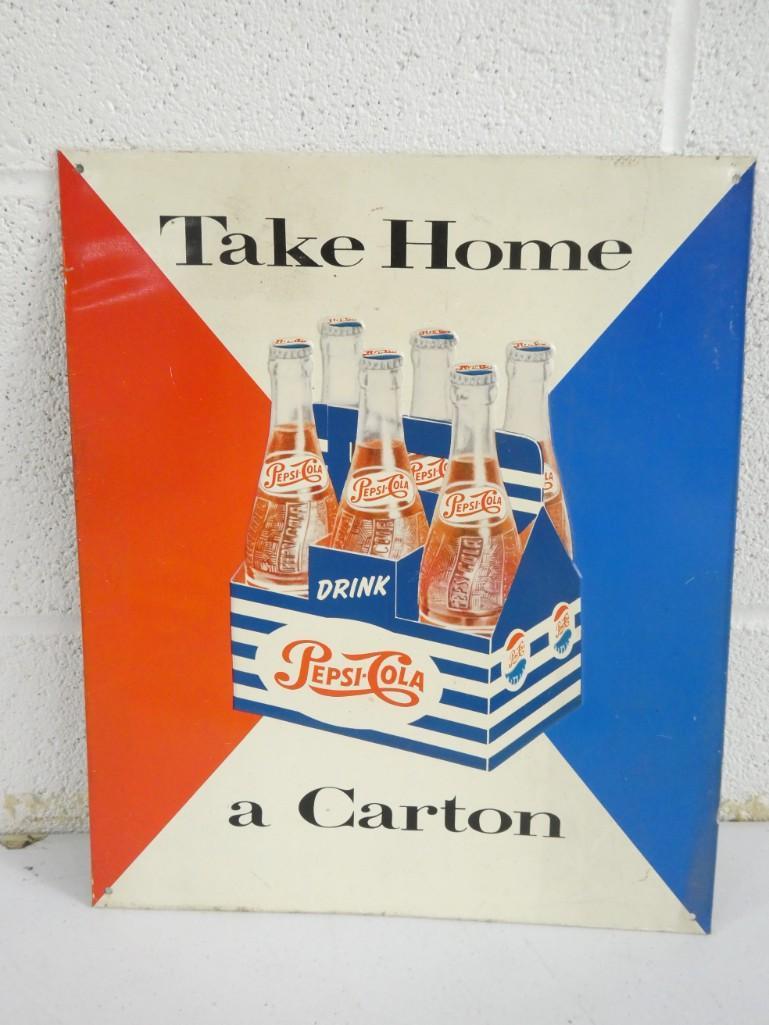 Vintage Embossed Metal Pepsi Sign: Vintage Embossed Metal Pepsi Sign approximately 12" x 14"