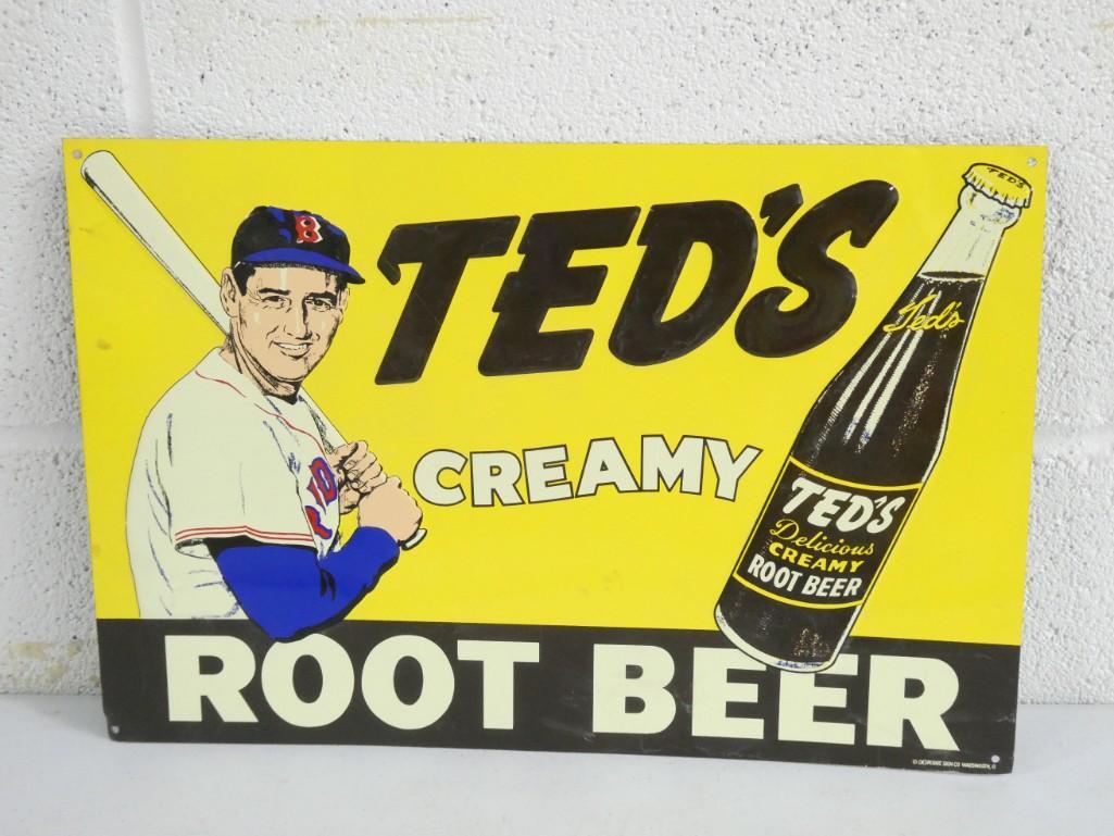 Vintage Ted's Creamy Root Beer Embossed Metal Sign (1 of 2)