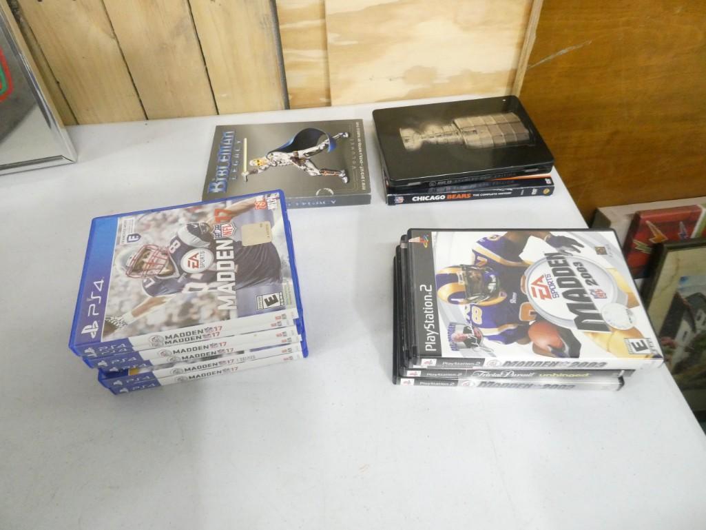Video Game and DVD Lot incl Multiple PS4 Madden 17, PS2 Games, Chicago Bears History, (1 of 5)