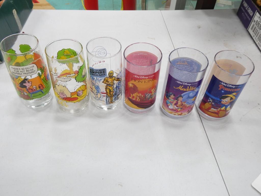 6 Collector Glasses incl Star Wars The Empire Strikes Back, Disney, Peanuts (1 of 7)