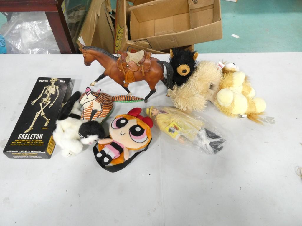 Toy Lot incl Ganz Plush, Dick Tracy Doll, Power Puff Girl, Modern Man Skeleton, Plastic Horse, etc (1 of 9)