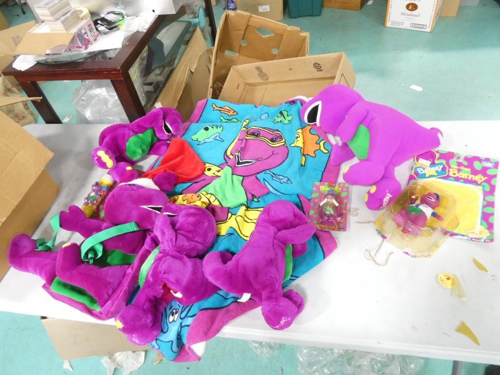 Barney Toy Lot incl New on Card Flashlight, Beach Towel, Plush, Backpack, Puppet,: Barney Toy Lot incl New on Card Flashlight, Beach Towel, Plush, Backpack, Puppet, Nightlight