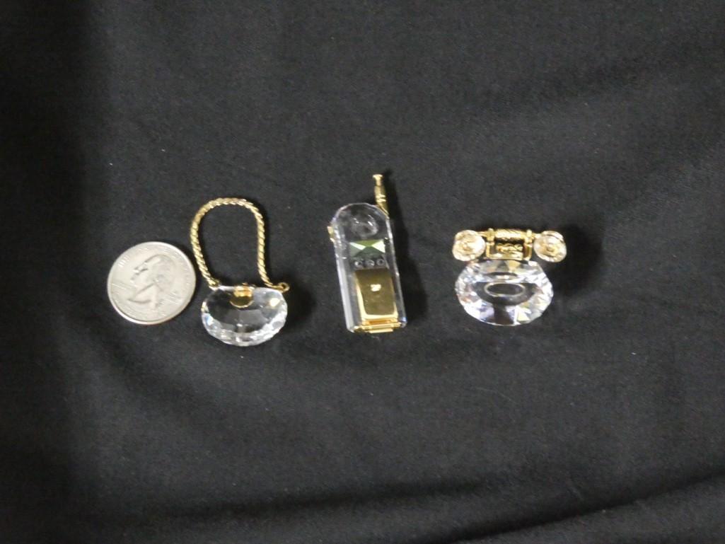 Swarovski Crystal Lot incl Purse, Cell Phone, Telephone: Swarovski Crystal Lot incl Miniature Purse, Mini Cell Phone, mini Telephone . Quarter is for size reference only and is not included