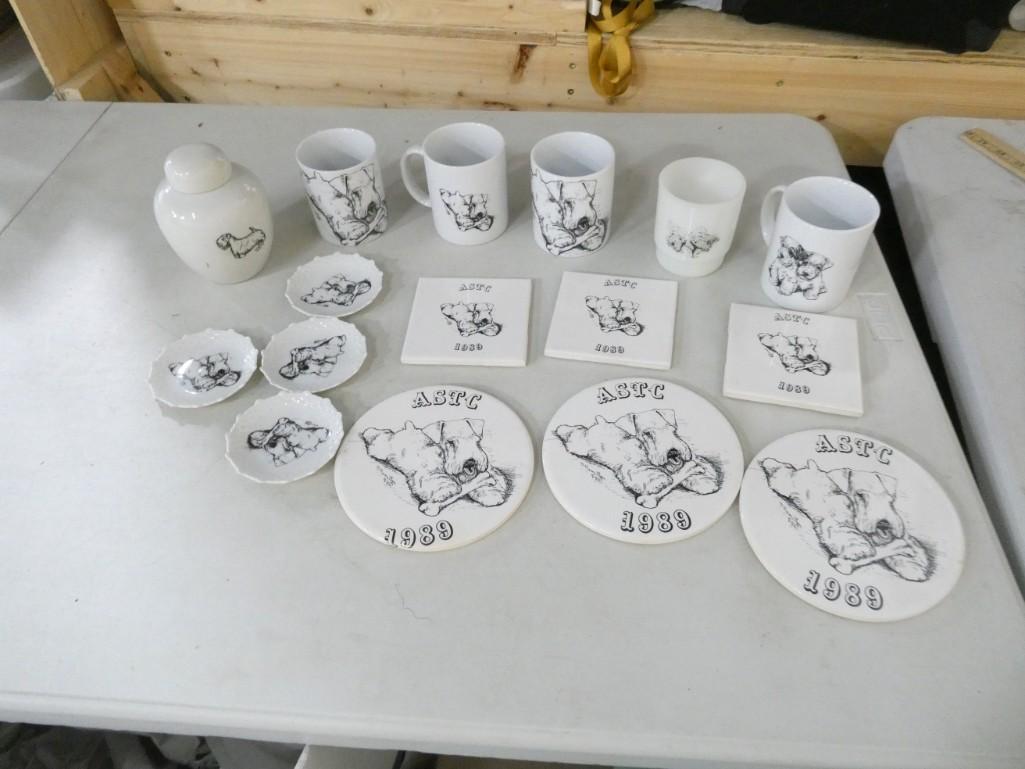 ASTC Sealyham Terriers Dog Lot incl Mini Plates, Mugs, Vase, Trivets, Coasters, etc: ASTC Sealyham Terriers Dog Lot incl Mini Plates, Mugs, Vase, Trivets, Coasters, etc