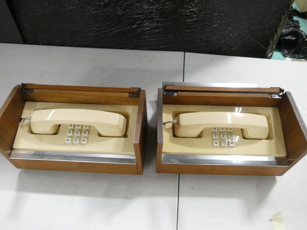Pair of Vintage Telephones with built in Wood Cases and retractable cords (1 of 6)