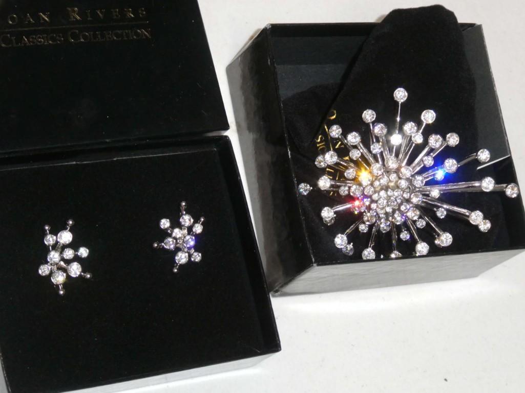 Joan Rivers Rhinestone Brooch and Earrings: Joan Rivers Large Rhinestone Brooch and Earrings