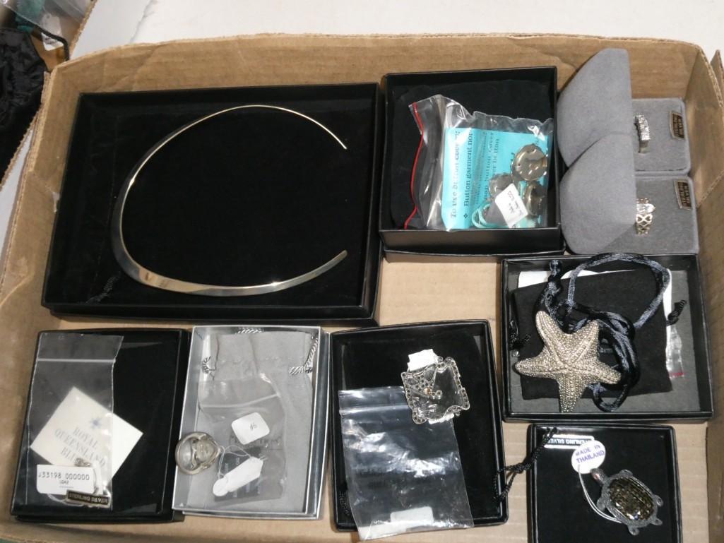 Sterling Silver Jewelry incl Necklace, Brooches, Rings, Button Covers, Etc (1 of 7)