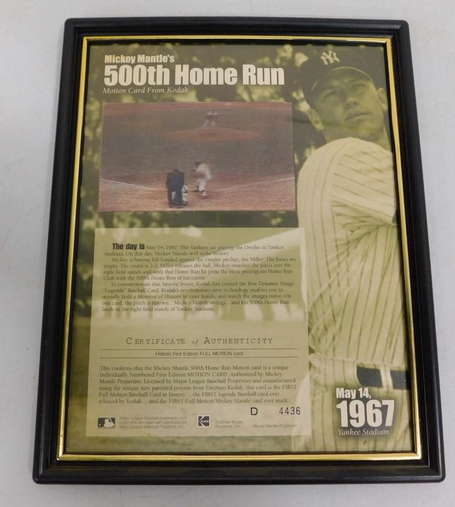 Mickey Mantle's 500th Home Run Historic First Edition Full Motion Card with COA: Mickey Mantle's 500th Home Run Historic First Edition Full Motion Card with COA . Measures 9 1/2" x 12"