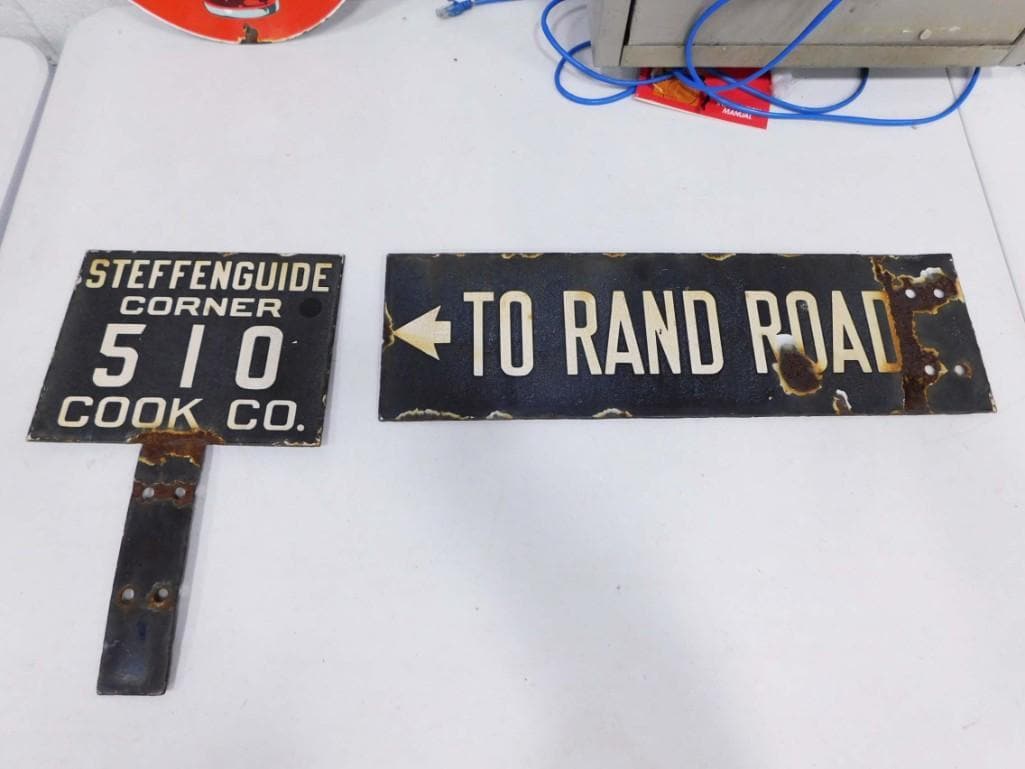 2 Vintage Cook County Illinois Road Signs incl To Rand Road and Steffenguide Corner 510 (1 of 4)