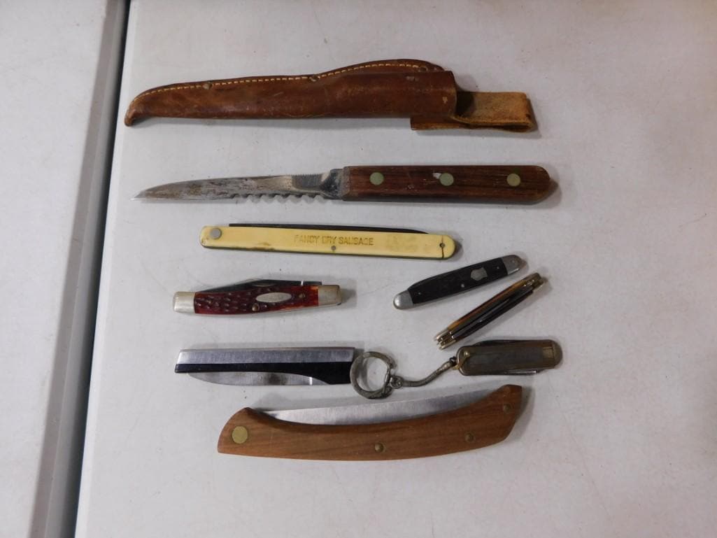 knives incl Pocket Knives, a Straight Razor, Knife with Sheath (1 of 2)