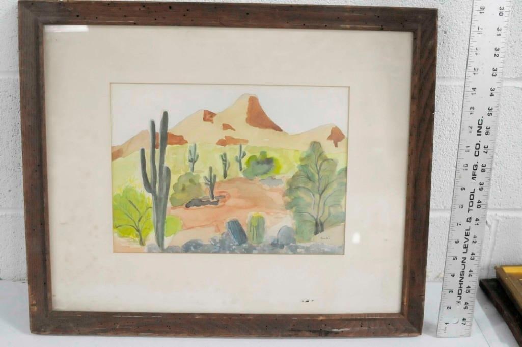 Framed Watercolor Signed Suki Desert Scene 18" x 22" (1 of 4)