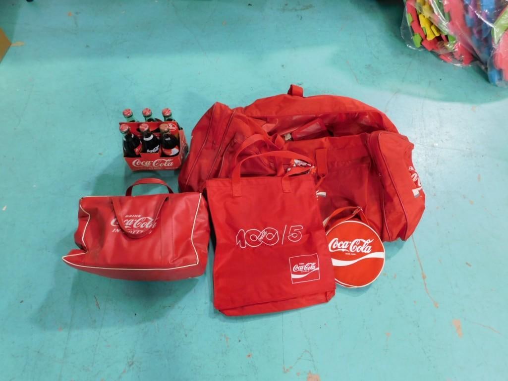 Coca Cola Lot incl Vintage Bags, Bottles, Etc: Coca Cola Lot incl Vintage Bags, Bottles, Etc