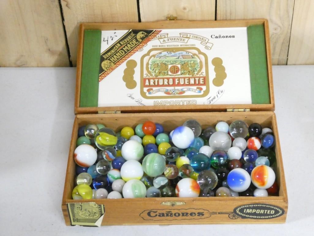 Cigar Box full of assorted Marbles - looks like some good ones (1 of 4)