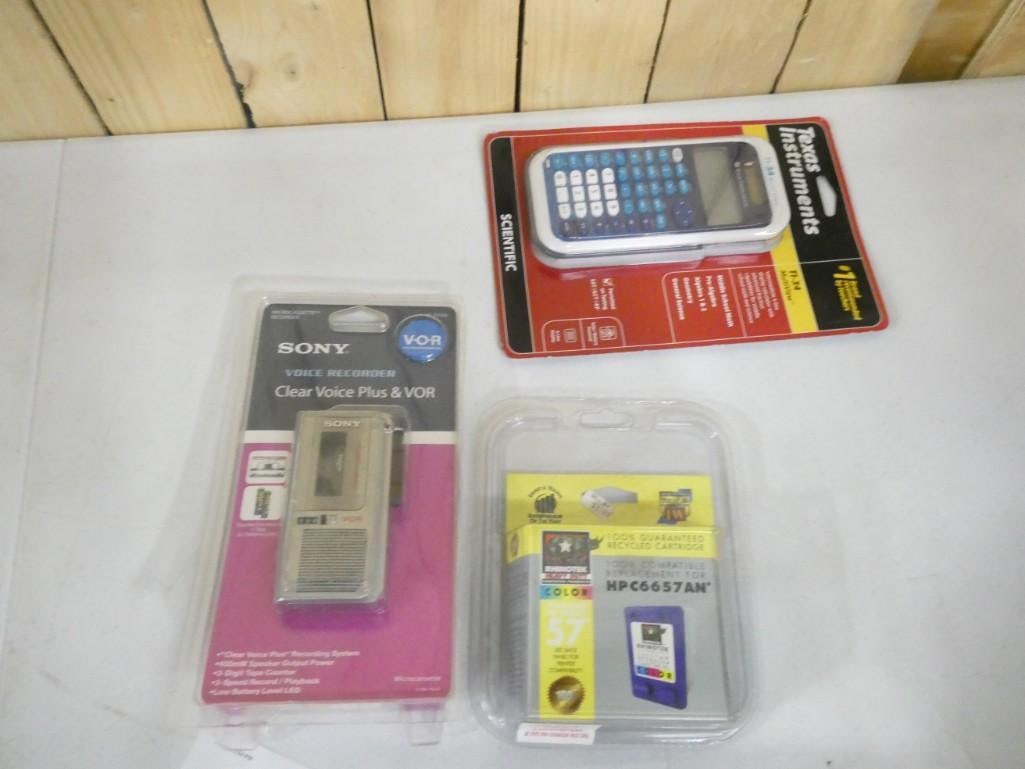 Electronics Lot incl Texas Instruments TI-34 Calculator New Old Stock, Sony Voice Recorder new in pa (1 of 6)