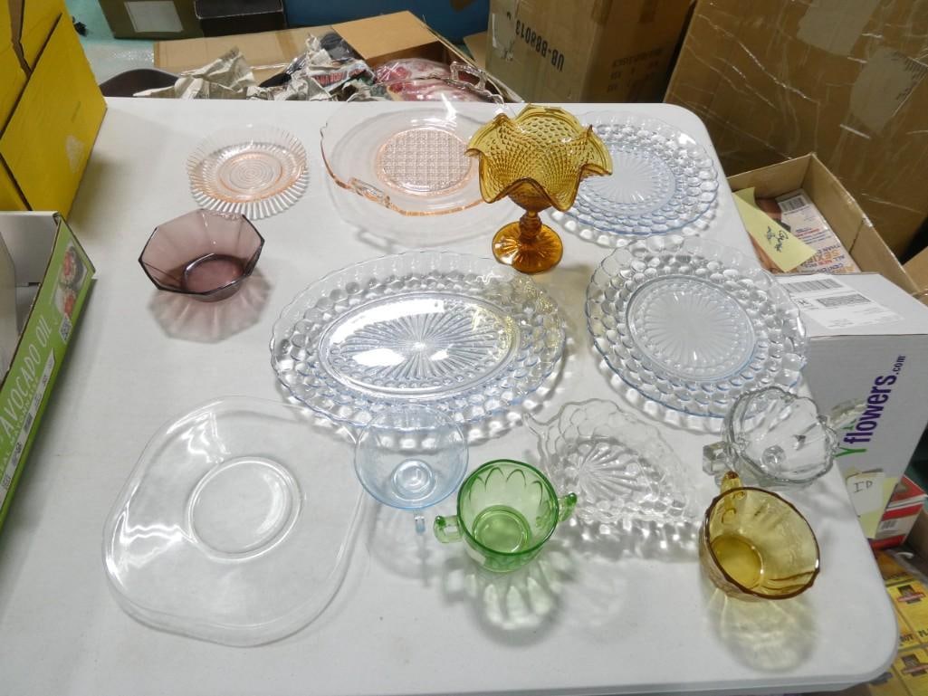 Glass Lot incl Pink Depression, Anchor Hocking Bubble, Amethyst Glass Bowl, Amber Blass Footed (1 of 8)