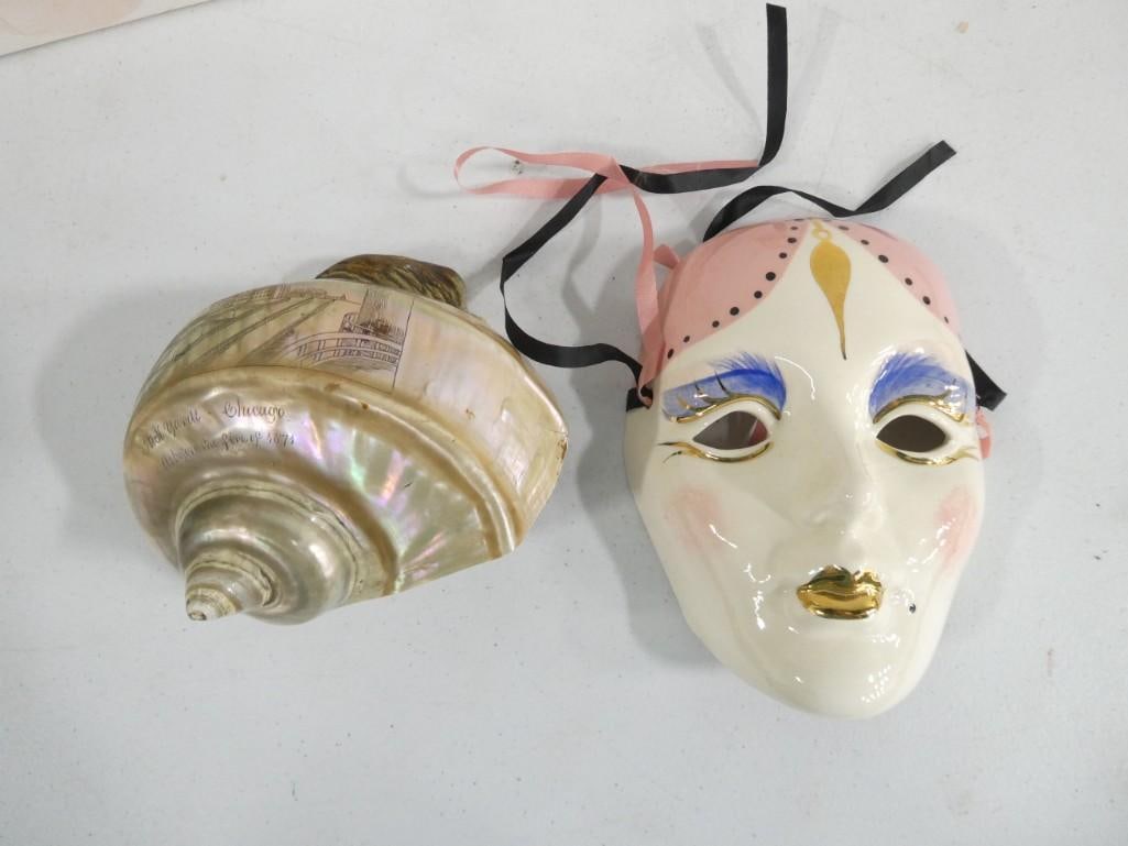Carved Shell of the Chicago Stockyards and a Ceramic Decorative Mask (1 of 6)
