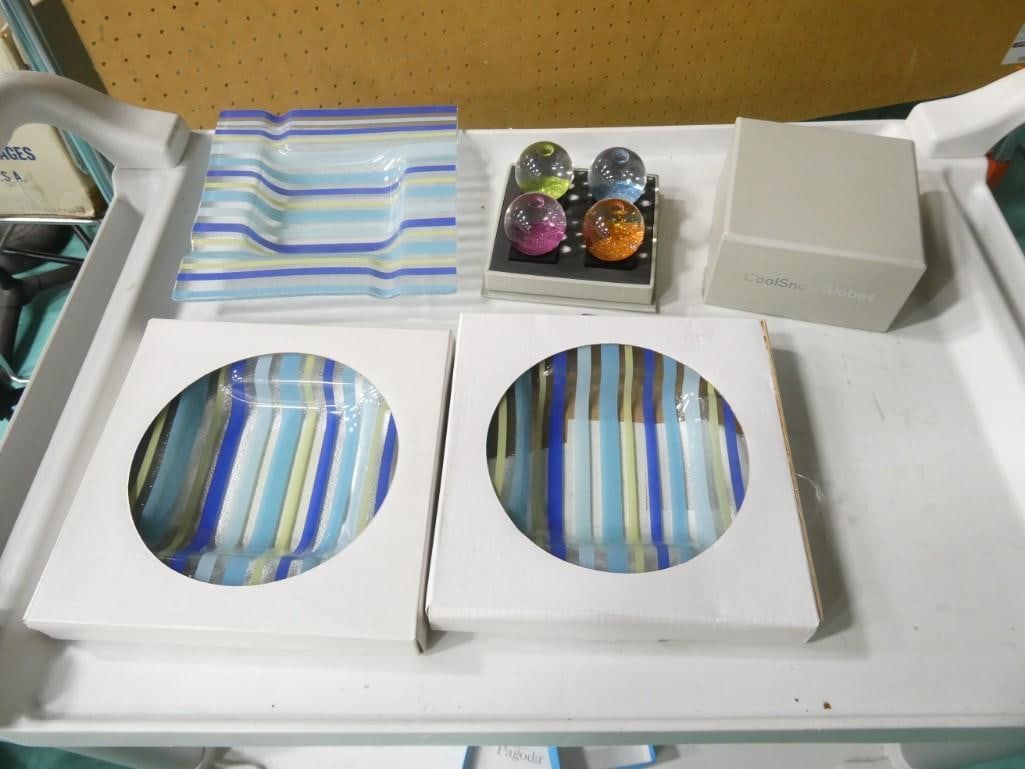 Decorative Glass Trays / Bowls and Set of Cool Snow Globes with box (1 of 10)