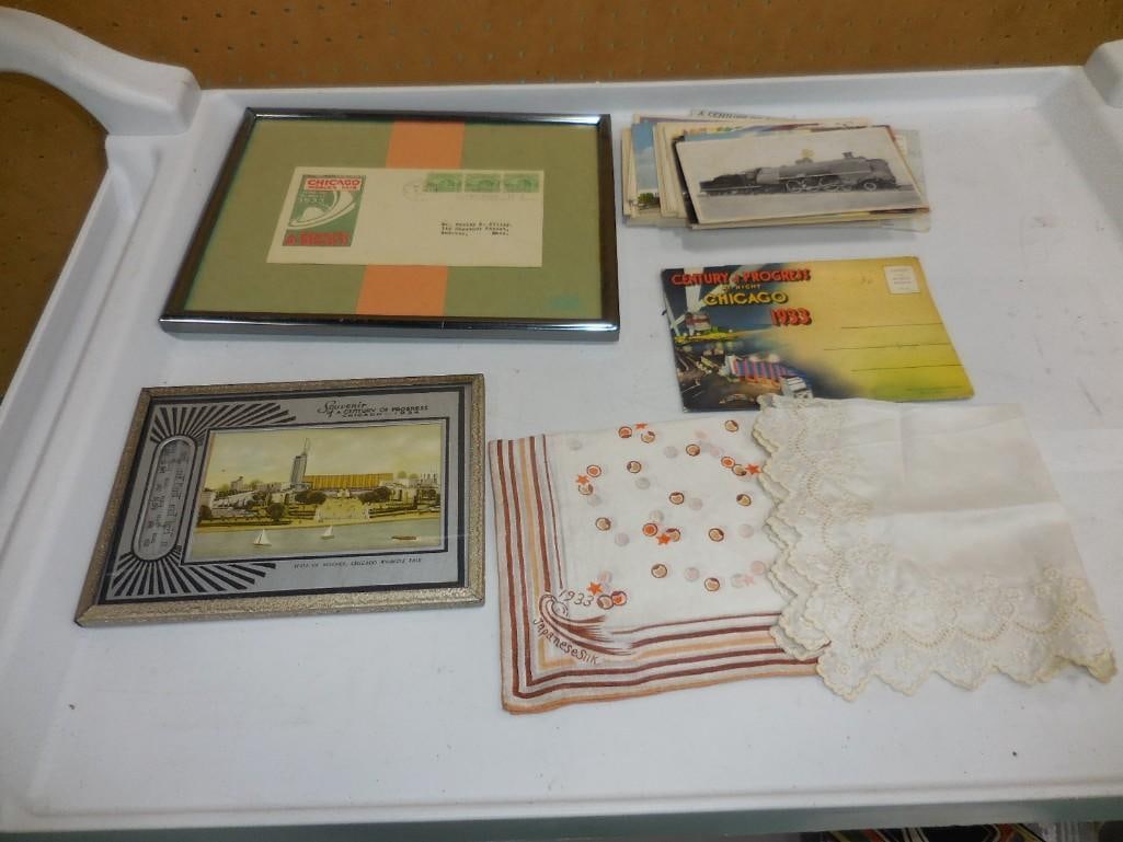 Chicago World's Fair Century of Progress Lot etc. including postcards, pictures, Japanese Silk, etc (1 of 8)