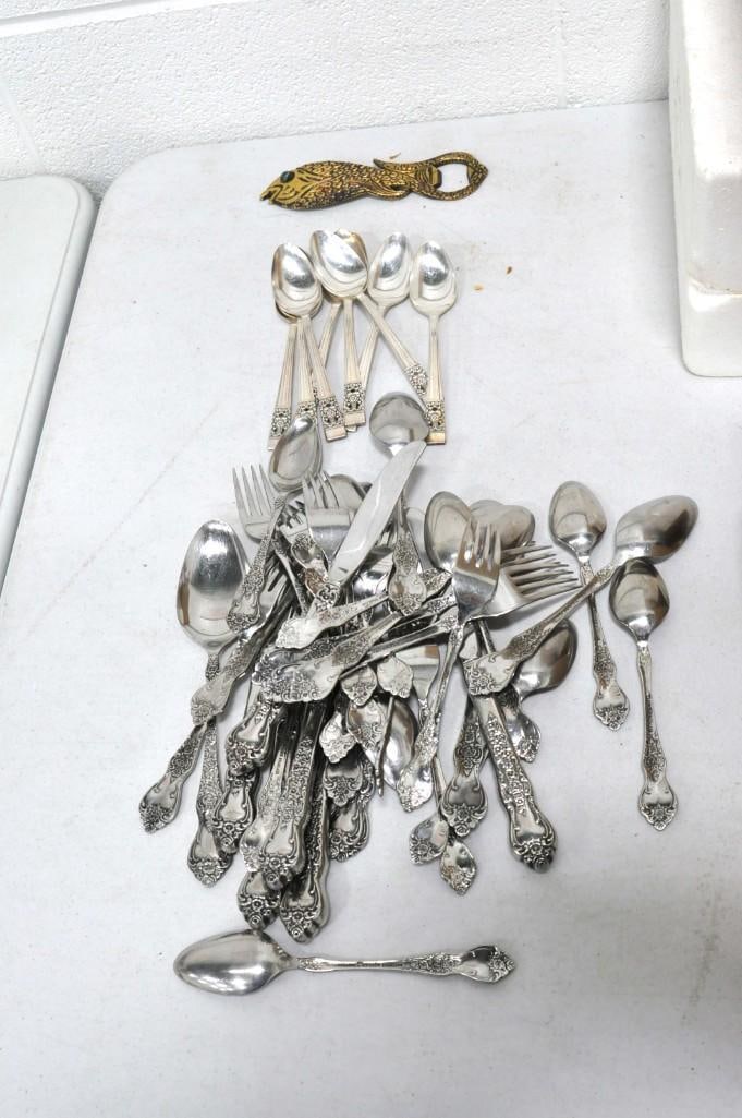 Lot of Flatware and a Vintage Fish Bottle Opener: Lot of Flatware and a Vintage Fish Bottle Opener