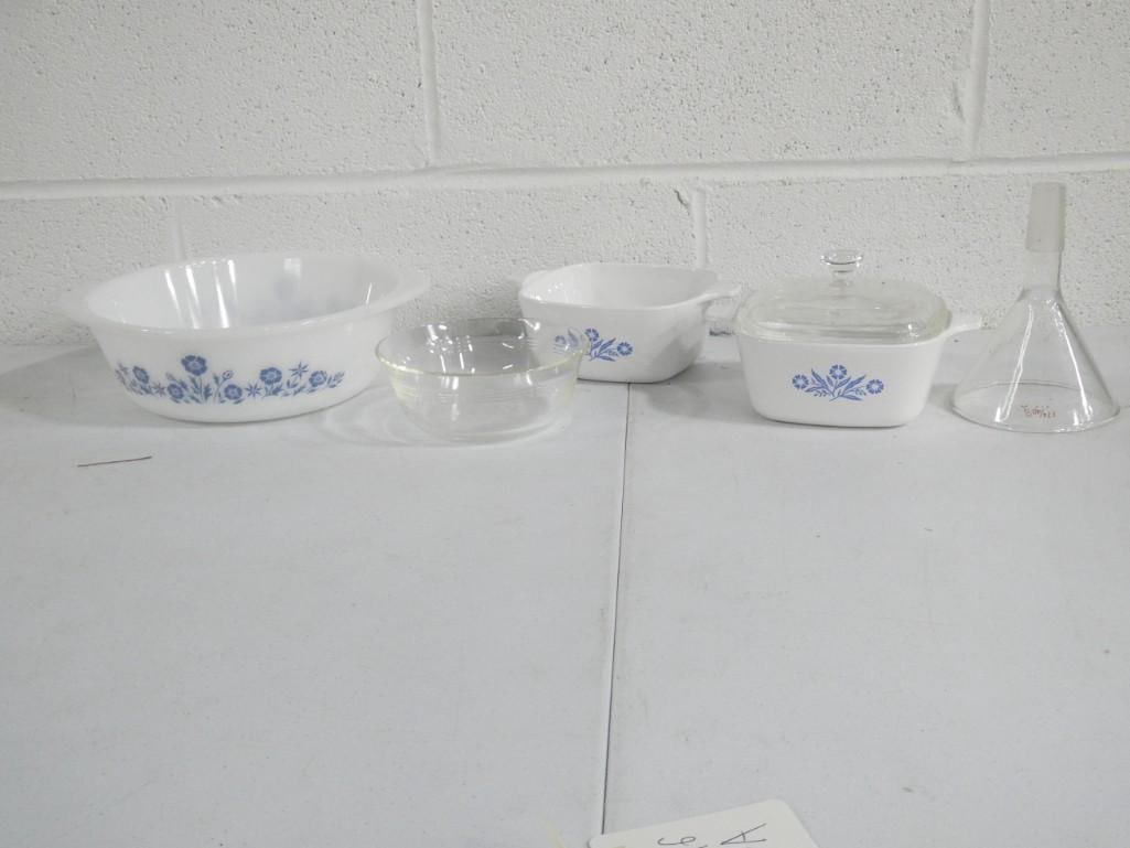 Kitchen Lot incl Corning Ware Cornflower Blue, Glasbake, Pyrex Funnel, Clear Pyrex Bowl (1 of 7)