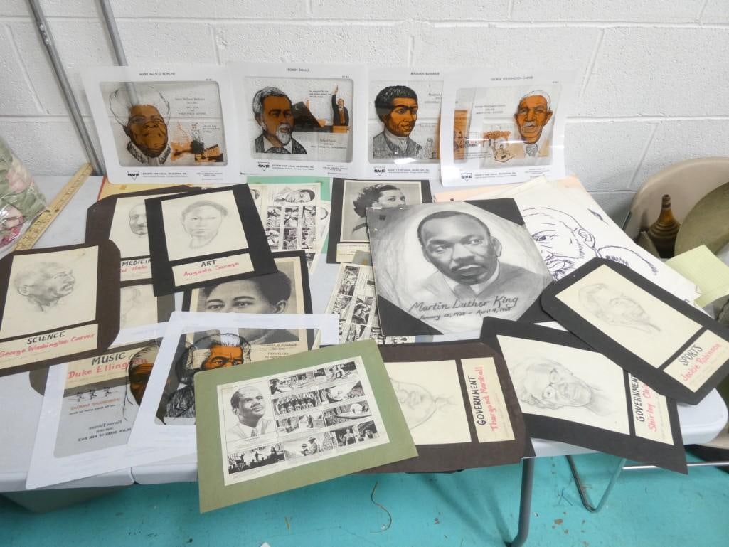 Black History Ephemera Lot incl Original Art: Black History Ephemera Lot including some original art