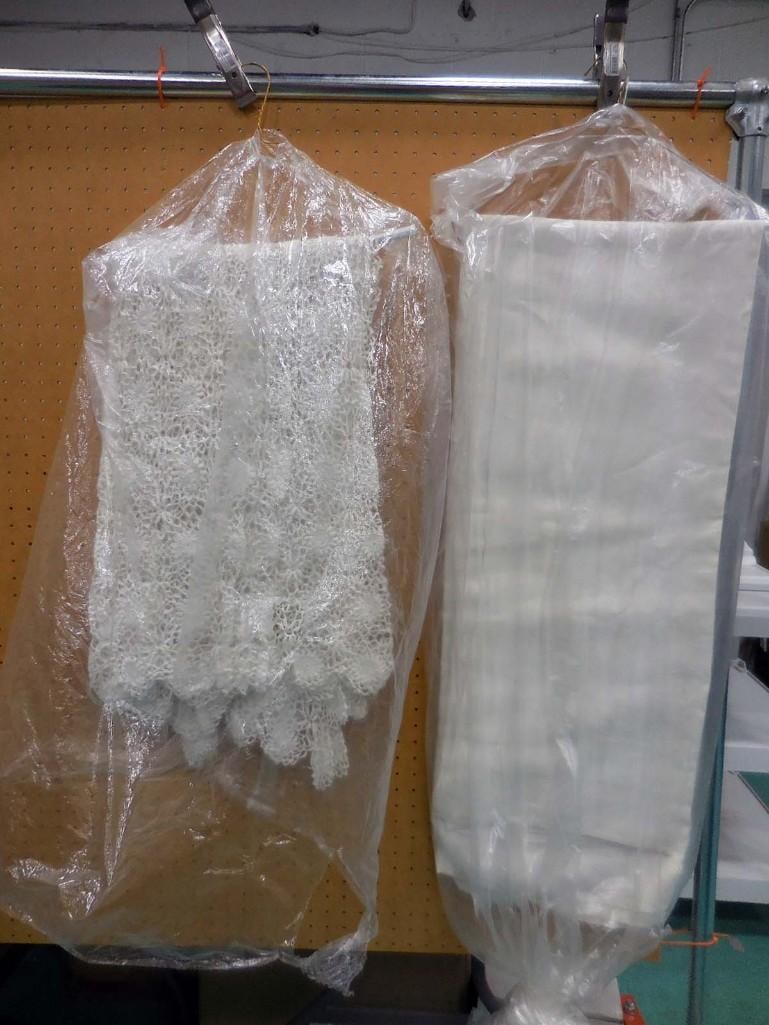 Crocheted Lace Tablecloth and a Solid Tablecloth: Crocheted Lace Tablecloth and a Solid Tablecloth