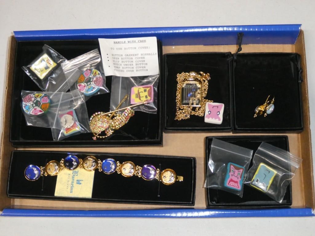 Lot of Costume Jewelry incl Bavarian Bracelet, Button Covers, etc (1 of 5)