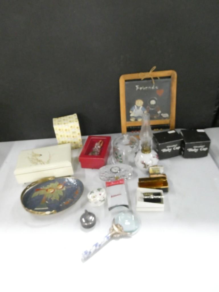 Misc Smalls lot including Antique Magnifying Glass, Waterford Crystal Clock, Lacquerware (1 of 11)