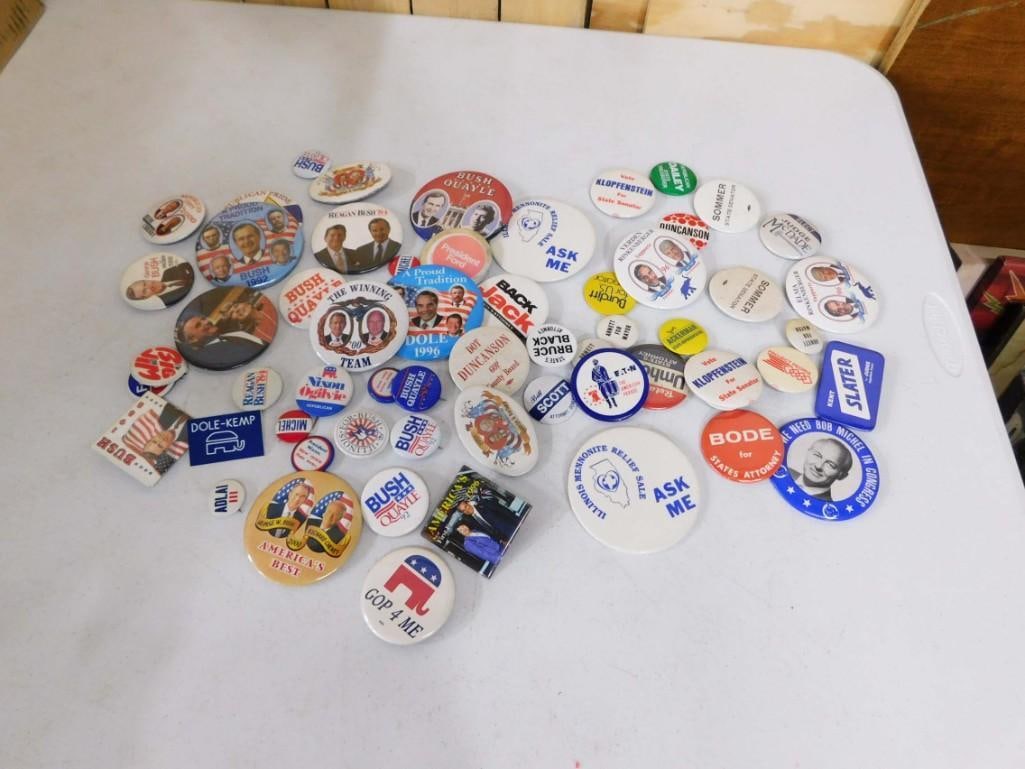 Political Buttons incl Reagan Bush, Nixon Ogilvie, Back Jack, Bush Quayle, President Ford, (1 of 4)