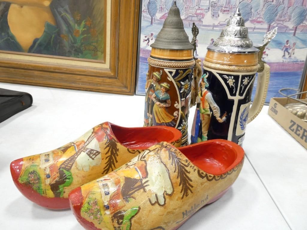 2 Beer Steins incl NCO Open MESS 1958 and Bleibrfroh das Herz Plus a pf of Wooden Clogs (1 of 7)