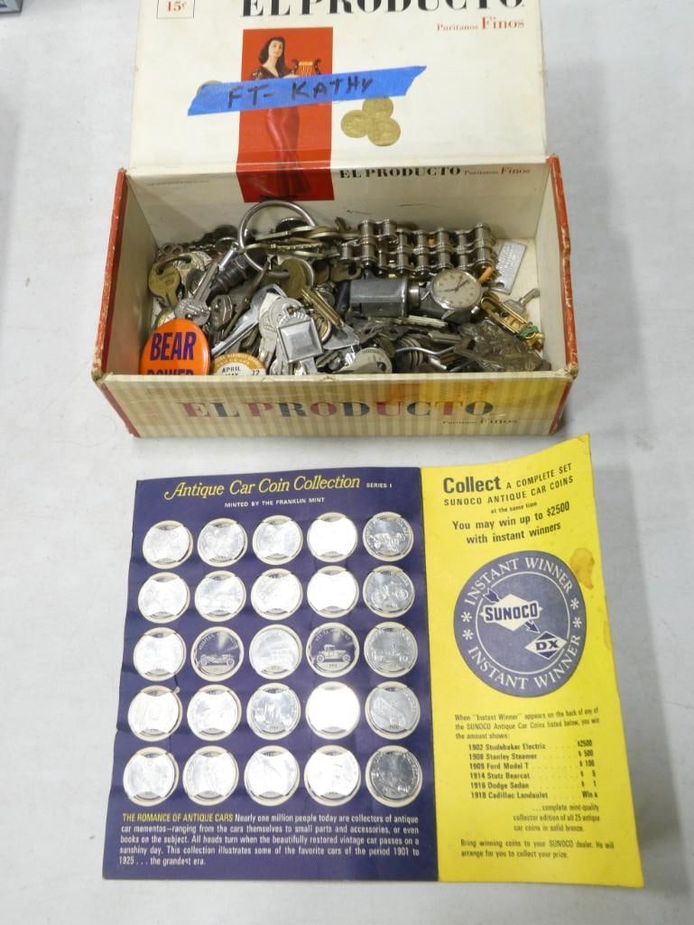 Lot of Smalls incl Car Tokens, Old Keys, etc: Lot of Smalls incl Car Tokens, Old Keys, etc