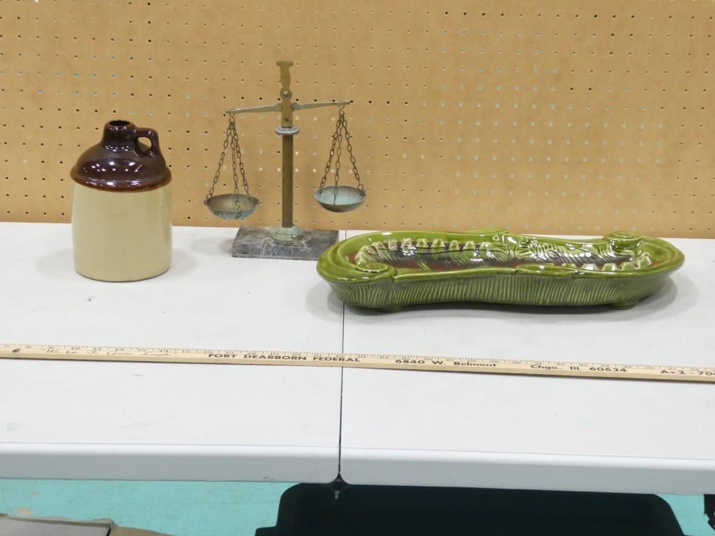 MCM Ceramic Ashtray, Stoneware Jug, Vintage Balance Scale (1 of 4)