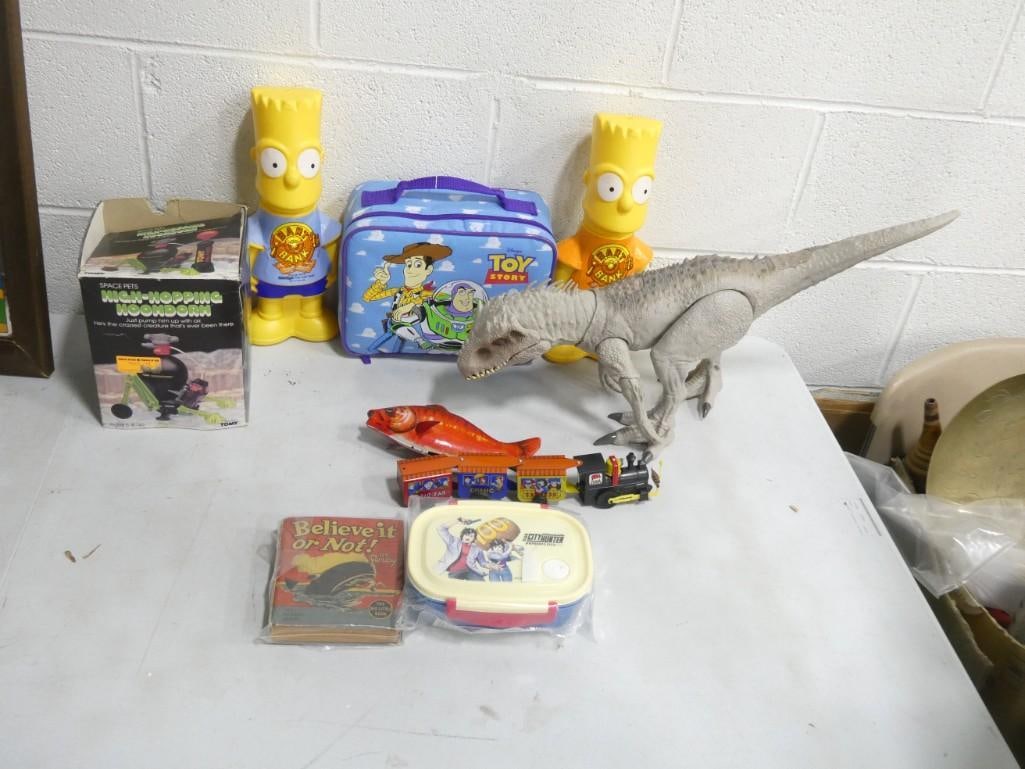 Toy Lot including Bart Simpson Banks, Toy Story, Dinosaur, Tomy Space Pets (1 of 7)