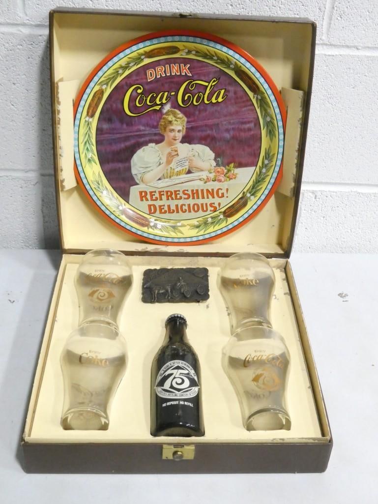 Coca Cola Chicago 75th Anniversary Set including bottle, glasses, plate, case, etc. (1 of 5)